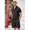 imageCOOFANDY Mens 2 Pieces Linen Set Henley Shirt Short Sleeve and Shorts Summer Beach Yoga Matching OutfitsBlack
