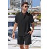 imageCOOFANDY Mens 2 Pieces Linen Set Henley Shirt Short Sleeve and Shorts Summer Beach Yoga Matching OutfitsBlack