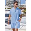 imageCOOFANDY Mens 2 Pieces Linen Set Henley Shirt Short Sleeve and Shorts Summer Beach Yoga Matching OutfitsBlue