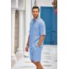imageCOOFANDY Mens 2 Pieces Linen Set Henley Shirt Short Sleeve and Shorts Summer Beach Yoga Matching OutfitsBlue