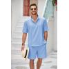 imageCOOFANDY Mens 2 Pieces Linen Set Henley Shirt Short Sleeve and Shorts Summer Beach Yoga Matching OutfitsBlue