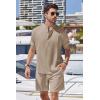 imageCOOFANDY Mens 2 Pieces Linen Set Henley Shirt Short Sleeve and Shorts Summer Beach Yoga Matching OutfitsKhaki
