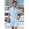 imageCOOFANDY Mens 2 Pieces Linen Set Henley Shirt Short Sleeve and Shorts Summer Beach Yoga Matching OutfitsLight Blue