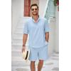 imageCOOFANDY Mens 2 Pieces Linen Set Henley Shirt Short Sleeve and Shorts Summer Beach Yoga Matching OutfitsLight Blue