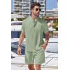 imageCOOFANDY Mens 2 Pieces Linen Set Henley Shirt Short Sleeve and Shorts Summer Beach Yoga Matching OutfitsLight Green