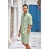 imageCOOFANDY Mens 2 Pieces Linen Set Henley Shirt Short Sleeve and Shorts Summer Beach Yoga Matching OutfitsLight Green