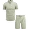 imageCOOFANDY Mens 2 Pieces Linen Set Henley Shirt Short Sleeve and Shorts Summer Beach Yoga Matching OutfitsLight Green