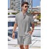 imageCOOFANDY Mens 2 Pieces Linen Set Henley Shirt Short Sleeve and Shorts Summer Beach Yoga Matching OutfitsLight Grey