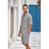 imageCOOFANDY Mens 2 Pieces Linen Set Henley Shirt Short Sleeve and Shorts Summer Beach Yoga Matching OutfitsLight Grey