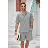 imageCOOFANDY Mens 2 Pieces Linen Set Henley Shirt Short Sleeve and Shorts Summer Beach Yoga Matching OutfitsLight Grey