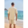 imageCOOFANDY Mens 2 Pieces Linen Set Henley Shirt Short Sleeve and Shorts Summer Beach Yoga Matching OutfitsLight Khaki