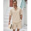 imageCOOFANDY Mens 2 Pieces Linen Set Henley Shirt Short Sleeve and Shorts Summer Beach Yoga Matching OutfitsLight Khaki