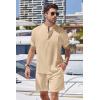 imageCOOFANDY Mens 2 Pieces Linen Set Henley Shirt Short Sleeve and Shorts Summer Beach Yoga Matching OutfitsLight Khaki