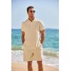 imageCOOFANDY Mens 2 Pieces Linen Set Henley Shirt Short Sleeve and Shorts Summer Beach Yoga Matching OutfitsLight Khaki