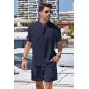 imageCOOFANDY Mens 2 Pieces Linen Set Henley Shirt Short Sleeve and Shorts Summer Beach Yoga Matching OutfitsNavy Blue