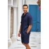 imageCOOFANDY Mens 2 Pieces Linen Set Henley Shirt Short Sleeve and Shorts Summer Beach Yoga Matching OutfitsNavy Blue