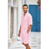 imageCOOFANDY Mens 2 Pieces Linen Set Henley Shirt Short Sleeve and Shorts Summer Beach Yoga Matching OutfitsPink
