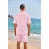 imageCOOFANDY Mens 2 Pieces Linen Set Henley Shirt Short Sleeve and Shorts Summer Beach Yoga Matching OutfitsPink