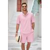 imageCOOFANDY Mens 2 Pieces Linen Set Henley Shirt Short Sleeve and Shorts Summer Beach Yoga Matching OutfitsPink