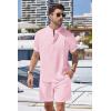 imageCOOFANDY Mens 2 Pieces Linen Set Henley Shirt Short Sleeve and Shorts Summer Beach Yoga Matching OutfitsPink