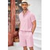 imageCOOFANDY Mens 2 Pieces Linen Set Henley Shirt Short Sleeve and Shorts Summer Beach Yoga Matching OutfitsPink