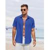 imageCOOFANDY Mens Button Down Shirt Short Sleeve Casual Shirts for Summer Beach Vacation ShirtsAzure