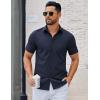 imageCOOFANDY Mens Button Down Shirts Short Sleeve Casual Dress Shirts Untucked Summer Shirt with PocketNavy Blue