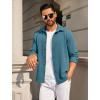 imageCOOFANDY Mens Casual Button Down Shirt Long Sleeve Lightweight Jacket Fashion Textured ShirtsTurquoise