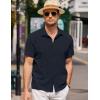 imageCOOFANDY Mens Casual Button Down Short Sleeve Shirt Textured Summer Beach Vacation ShirtBlack