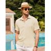 imageCOOFANDY Mens Casual Button Down Short Sleeve Shirt Textured Summer Beach Vacation ShirtChampagne