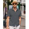 imageCOOFANDY Mens Casual Button Down Short Sleeve Shirt Textured Summer Beach Vacation ShirtDark Grey