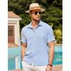 imageCOOFANDY Mens Casual Button Down Short Sleeve Shirt Textured Summer Beach Vacation ShirtLight Blue