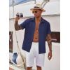 imageCOOFANDY Mens Casual Button Down Short Sleeve Shirt Textured Summer Beach Vacation ShirtNavy Blue