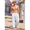 imageCOOFANDY Mens Cotton Linen Pants Casual Harem Pants Elastic Waist Beach Boho Yoga Trousers1white