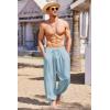 imageCOOFANDY Mens Cotton Linen Pants Casual Harem Pants Elastic Waist Beach Boho Yoga TrousersBlue