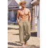 imageCOOFANDY Mens Cotton Linen Pants Casual Harem Pants Elastic Waist Beach Boho Yoga TrousersDark Khaki
