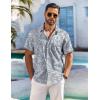 imageCOOFANDY Mens Hawaiian Shirt Short Sleeve Floral Button Down Shirts Tropical Holiday Beach ShirtsGray Blue  White Leaf