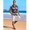 imageCOOFANDY Mens Hawaiian Shirt Short Sleeve Floral Button Down Shirts Tropical Holiday Beach ShirtsNavy  Flower 3