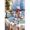 imageCOOFANDY Mens Hawaiian Shirt Short Sleeve Floral Button Down Shirts Tropical Holiday Beach ShirtsNavy  Palm Tree
