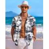 imageCOOFANDY Mens Hawaiian Shirt Short Sleeve Floral Button Down Shirts Tropical Holiday Beach ShirtsNavy  Palm Tree