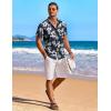 imageCOOFANDY Mens Hawaiian Shirt Short Sleeve Floral Button Down Shirts Tropical Holiday Beach ShirtsNavy  White  Flower 2