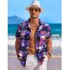 imageCOOFANDY Mens Hawaiian Shirt Short Sleeve Floral Button Down Shirts Tropical Holiday Beach ShirtsPurple  Sunset  Palm Tree