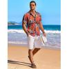 imageCOOFANDY Mens Hawaiian Shirt Short Sleeve Floral Button Down Shirts Tropical Holiday Beach ShirtsRed  Tropical Leaf 2