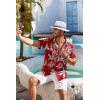 imageCOOFANDY Mens Hawaiian Shirt Short Sleeve Floral Button Down Shirts Tropical Holiday Beach ShirtsRed  Tropical Leaf