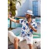 imageCOOFANDY Mens Hawaiian Shirt Short Sleeve Floral Button Down Shirts Tropical Holiday Beach ShirtsWhite  Blue Roses