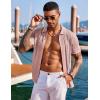 imageCOOFANDY Mens Knit Shirts Short Sleeve Button Down Polo Shirt Fashion Casual Summer Beach ShirtsClassic Dusty Pink  White