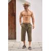 imageCOOFANDY Mens Linen Capri Pants Casual Lightweight 34 Baggy Pants Drawstring Elastic Waist Beach Yoga Pants with PocketsArmy Green