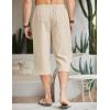 imageCOOFANDY Mens Linen Capri Pants Casual Lightweight 34 Baggy Pants Drawstring Elastic Waist Beach Yoga Pants with PocketsBeige