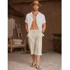 imageCOOFANDY Mens Linen Capri Pants Casual Lightweight 34 Baggy Pants Drawstring Elastic Waist Beach Yoga Pants with PocketsBeige