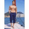 imageCOOFANDY Mens Linen Capri Pants Casual Lightweight 34 Baggy Pants Drawstring Elastic Waist Beach Yoga Pants with PocketsDark Blue